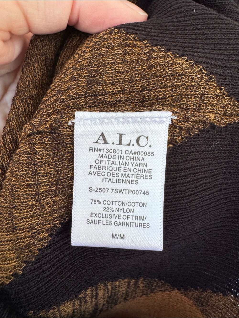A.L.C. Hugh Long Sleeve Knit Top in Saddle/Black size Medium NWT NEW - Picture 9 of 10